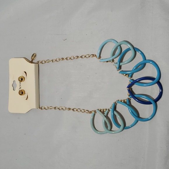 Devan aqua blue gold chain necklace and  earing set - Picture 3 of 4